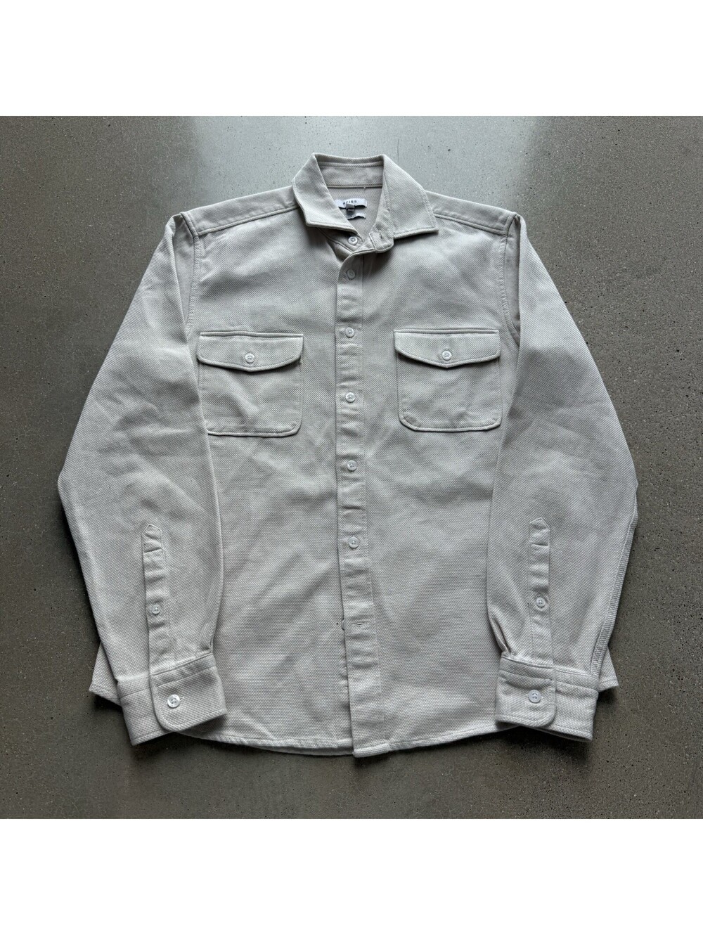 Reiss Overshirt Mens Medium Stone Arlo Textured Canvas Long Sleeve Button Up